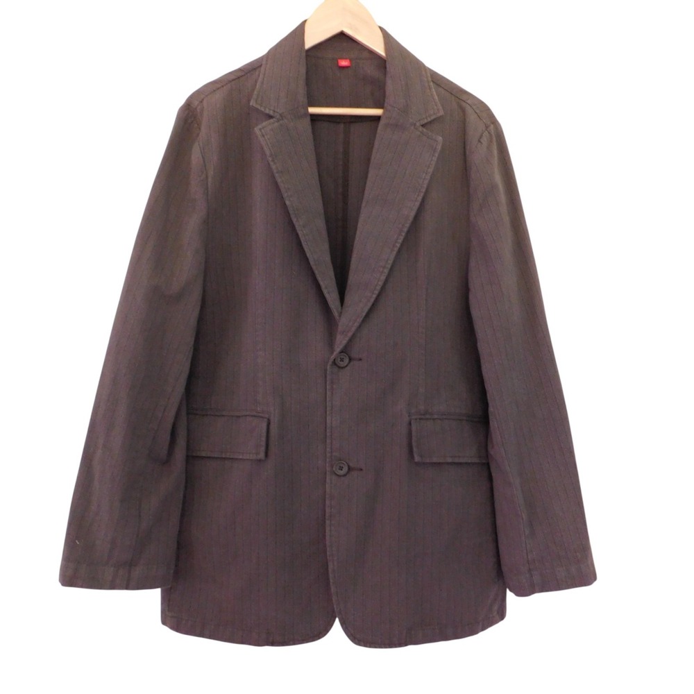 Mossimo Men's Brown Pinstripe Blazer Jacket Size L 100% Cotton Casual Sport Coat